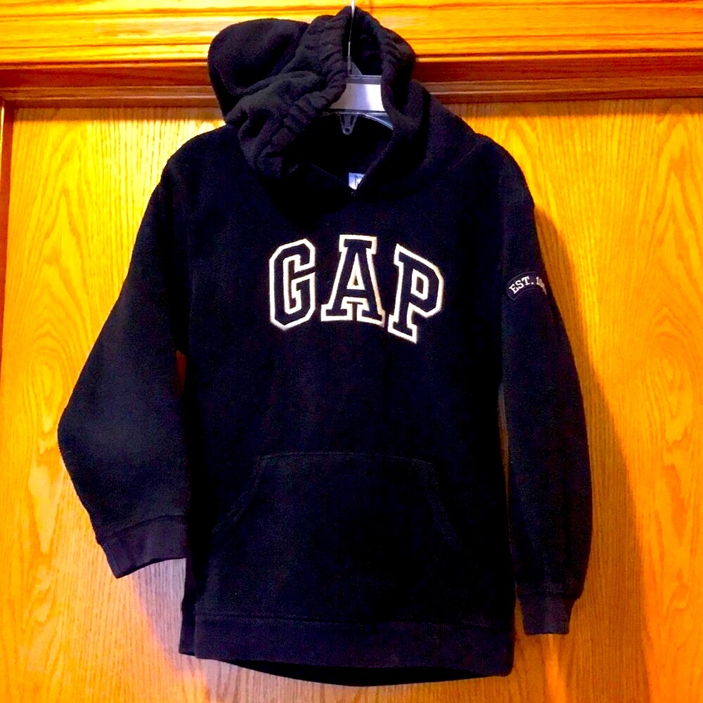 Vintage Gap boy’s 5 XL navy blue white embroidered logo pullover fleece hoodie